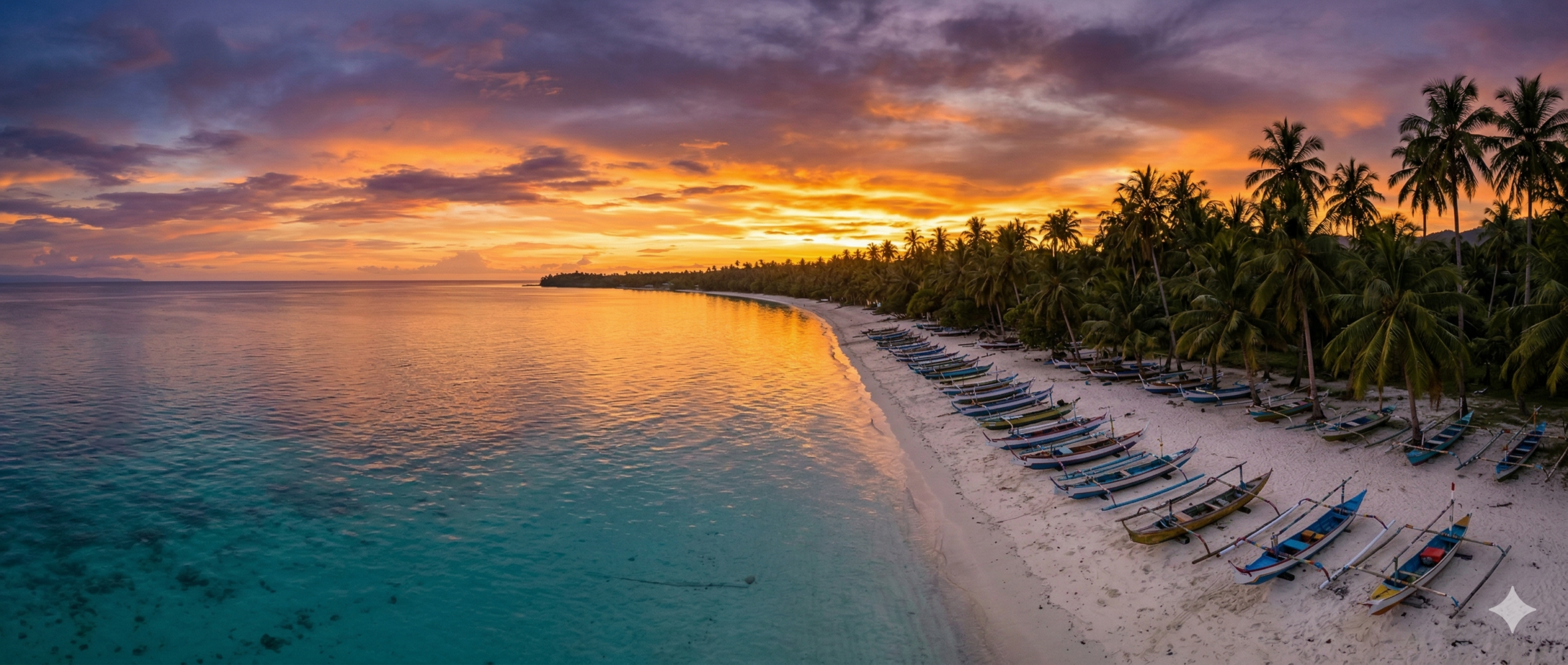 Sunset beach with traditional jukung boats Luwuk Banggai